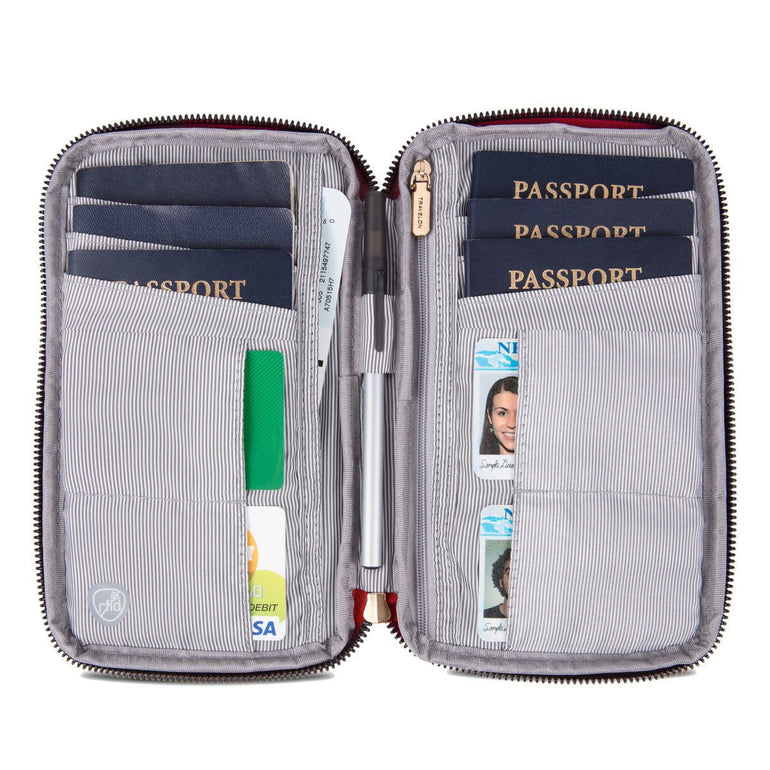 Travelon Portefeuille à fermeture éclair pour passeports familiaux avec blocage RFID - Poppy