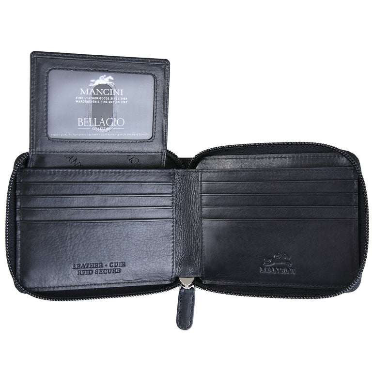 Mancini BELLAGIO Portefeuille RFID à Fermeture Éclair avec Porte-Cartes Amovible