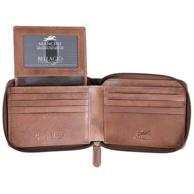 Mancini BELLAGIO Portefeuille RFID à Fermeture Éclair avec Porte-Cartes Amovible