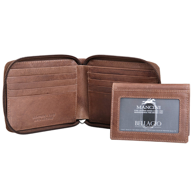 Mancini BELLAGIO Portefeuille RFID à Fermeture Éclair avec Porte-Cartes Amovible