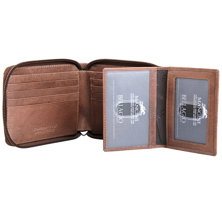 Mancini BELLAGIO Portefeuille RFID à Fermeture Éclair avec Porte-Cartes Amovible