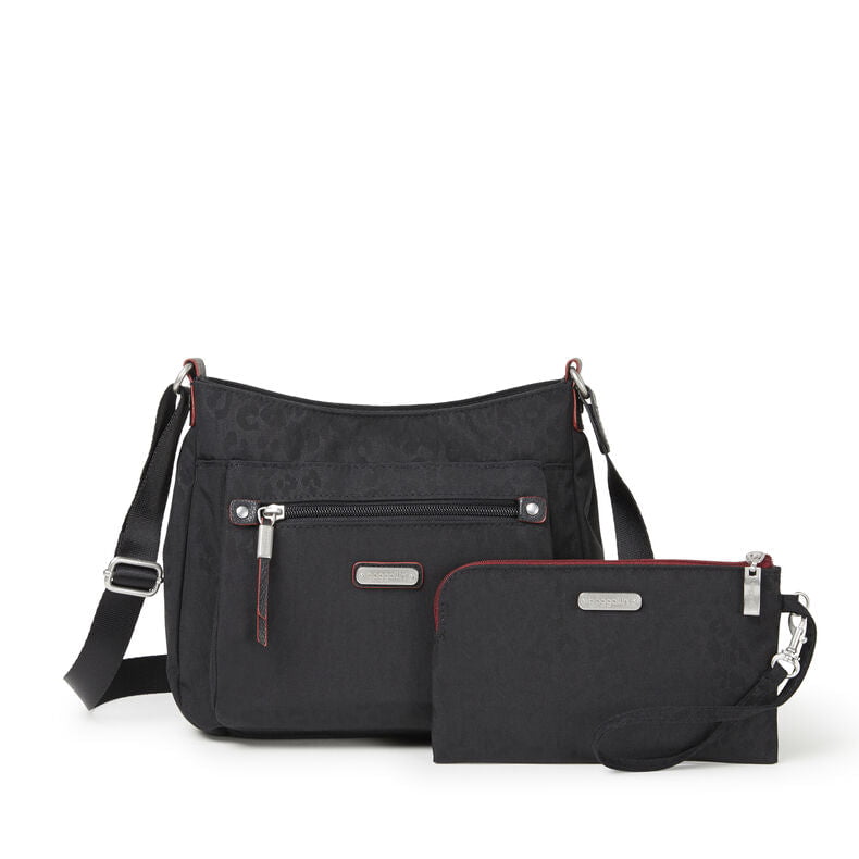 Baggallini Cross-Body Bag Black Cheetah Baggallini Uptown Bagg With RFID Phone Wristlet
