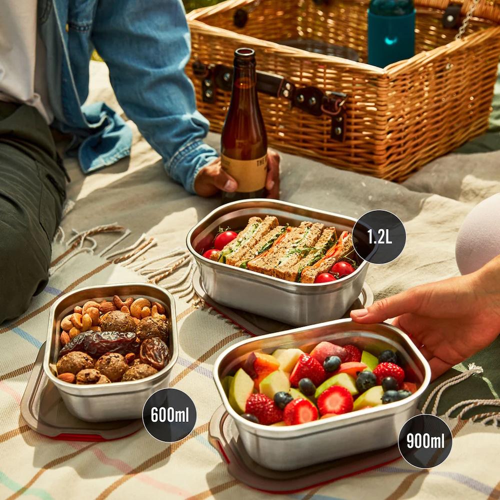 Black + Blum Travel Accessories Grey/Red Black + Blum Steel Food Box - Small