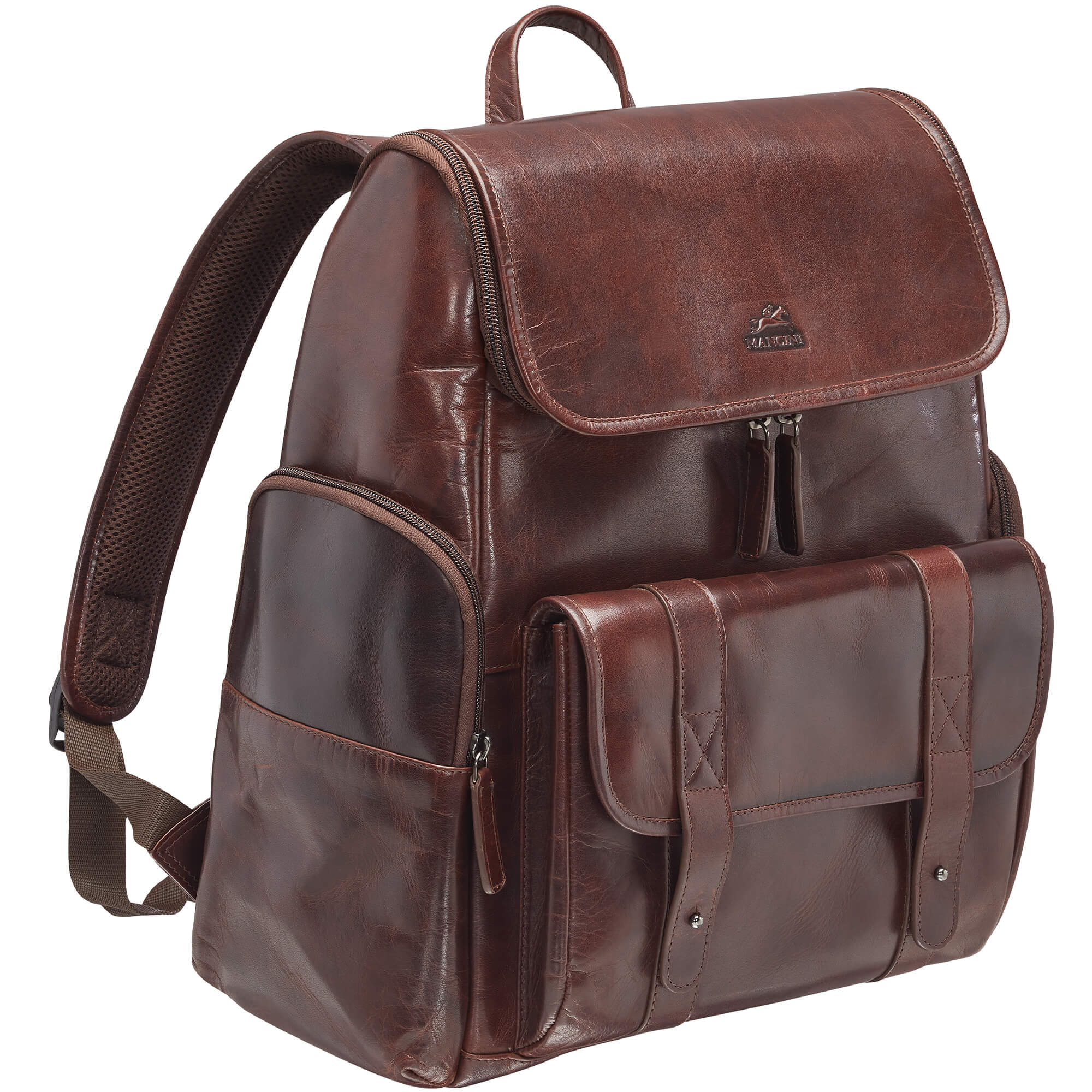 Mancini Backpacks Brown Mancini Buffalo Backpack with Zippered Laptop/Tablet Compartment