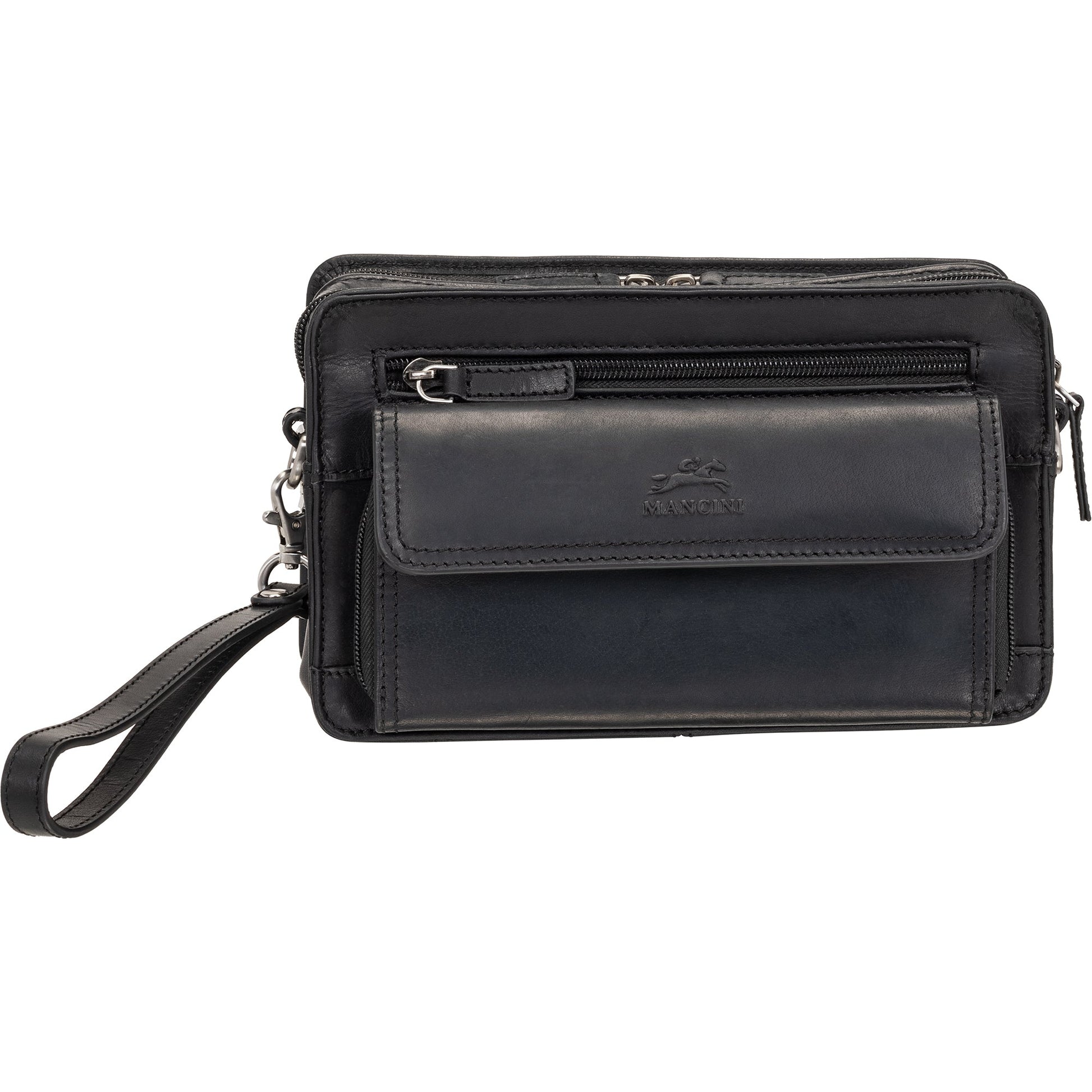 Mancini Bags Black Mancini Buffalo Unisex Bag with Zippered Organizer Pocket