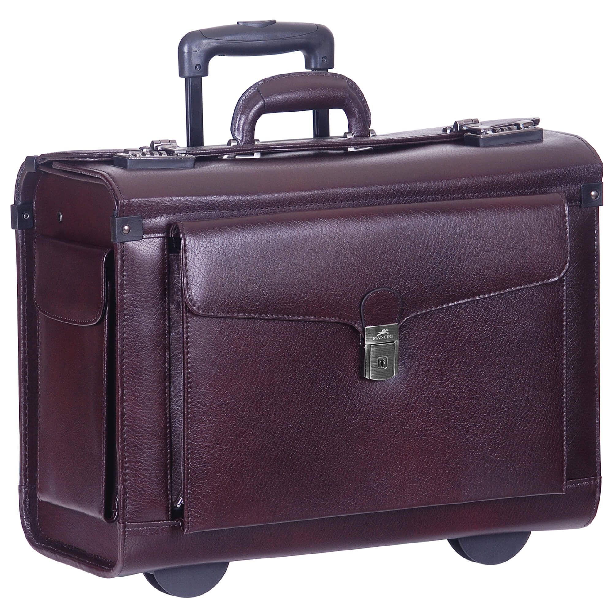 Mancini Briefcases Burgundy Mancini BUSINESS Collection Deluxe Leather Wheeled Catalog Case