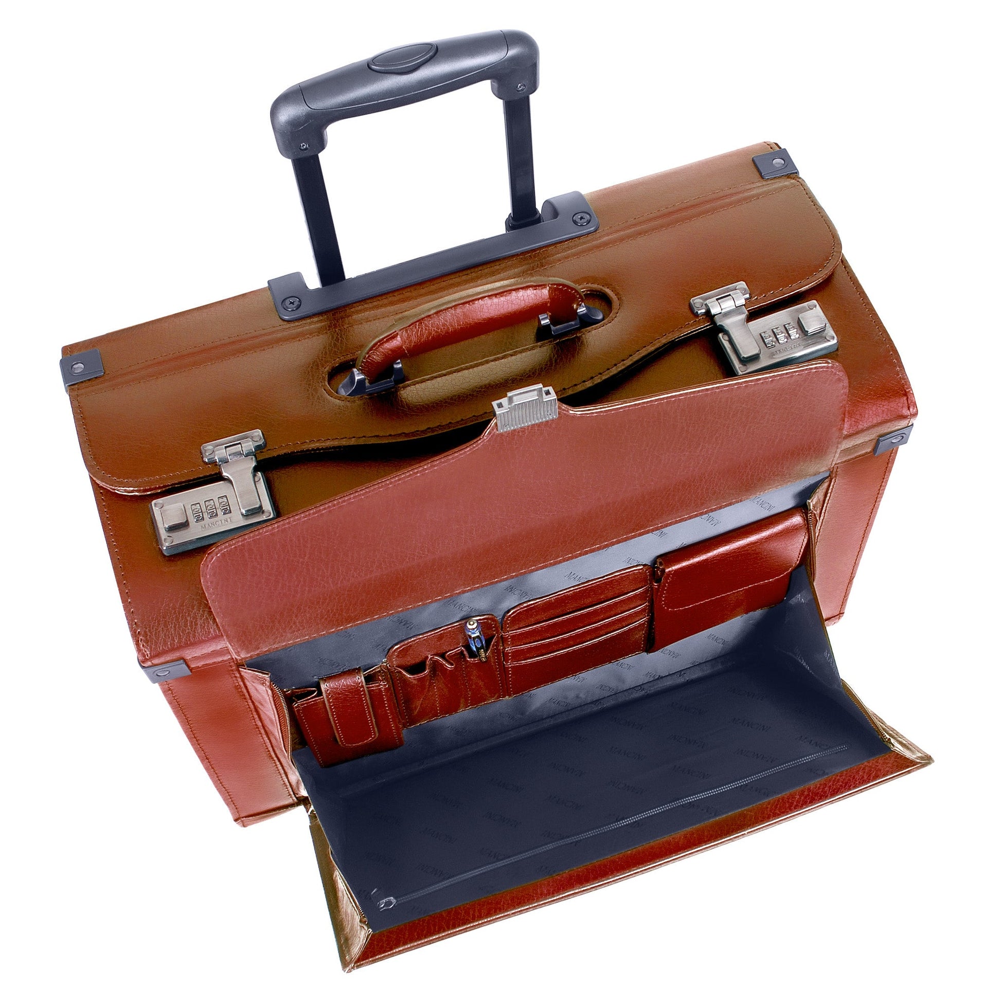 Mancini Briefcases Mancini BUSINESS Collection Deluxe Leather Wheeled Catalog Case