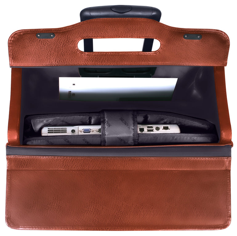 Mancini Briefcases Mancini BUSINESS Collection Deluxe Leather Wheeled Catalog Case