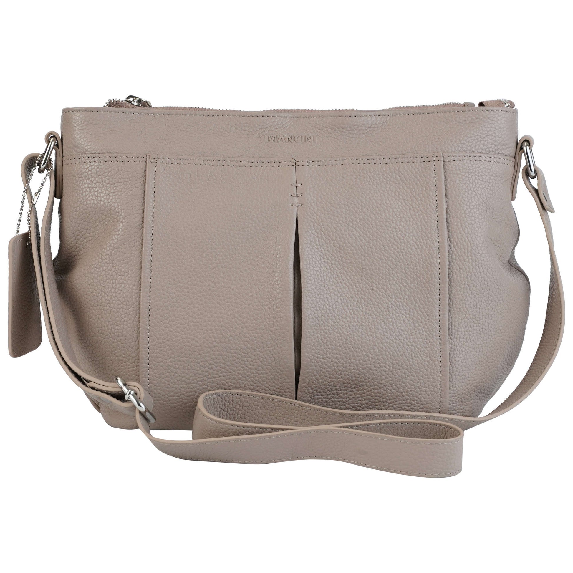 Mancini Handbags Champagne Mancini Pebbled Scarlet Leather Crossbody Hobo Bag