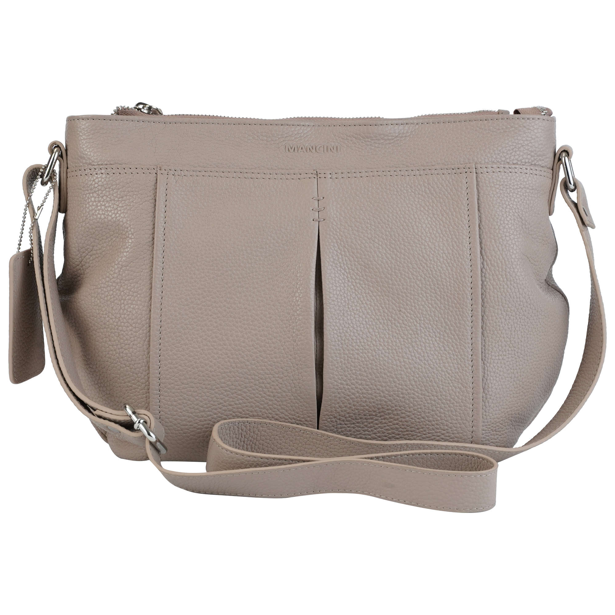 Mancini Handbags Mushroom Mancini Pebbled Scarlet Leather Crossbody Hobo Bag