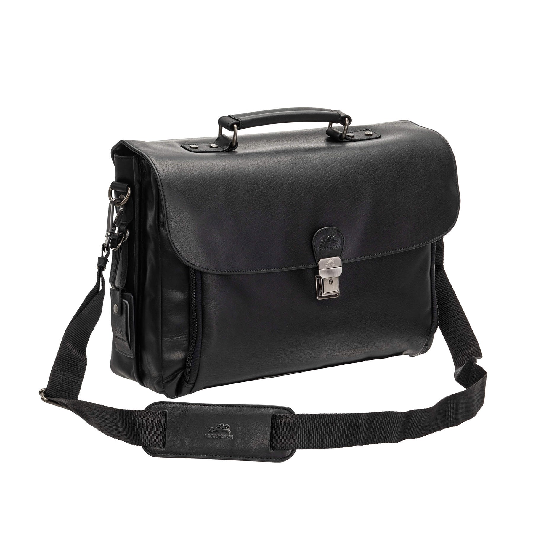 Mancini Laptop Briefcases Black Mancini BUFFALO Double Compartment Briefcase for 15.6" Laptop/Tablet
