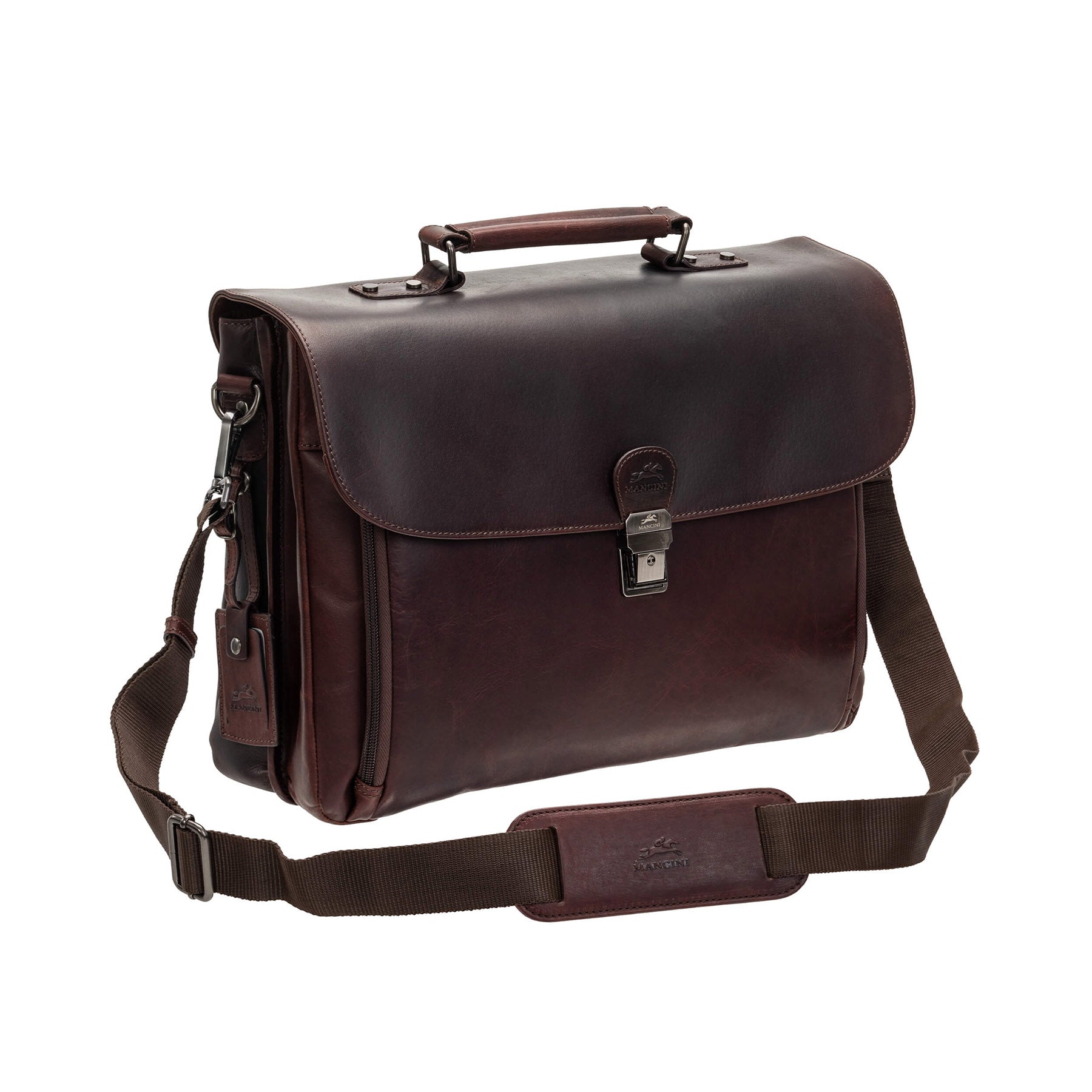 Mancini Laptop Briefcases Brown Mancini BUFFALO Double Compartment Briefcase for 15.6