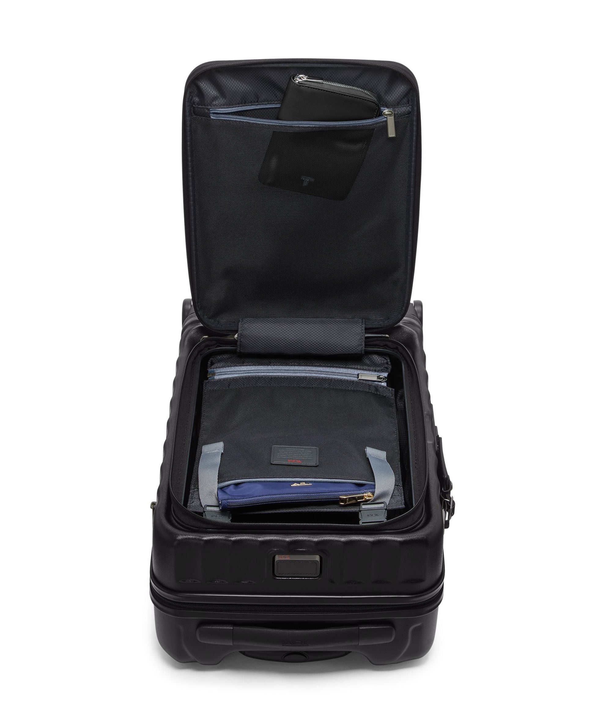 Tumi Luggage Black Textured Tumi 19 Degree Front Access Expandable Carry-On Luggage