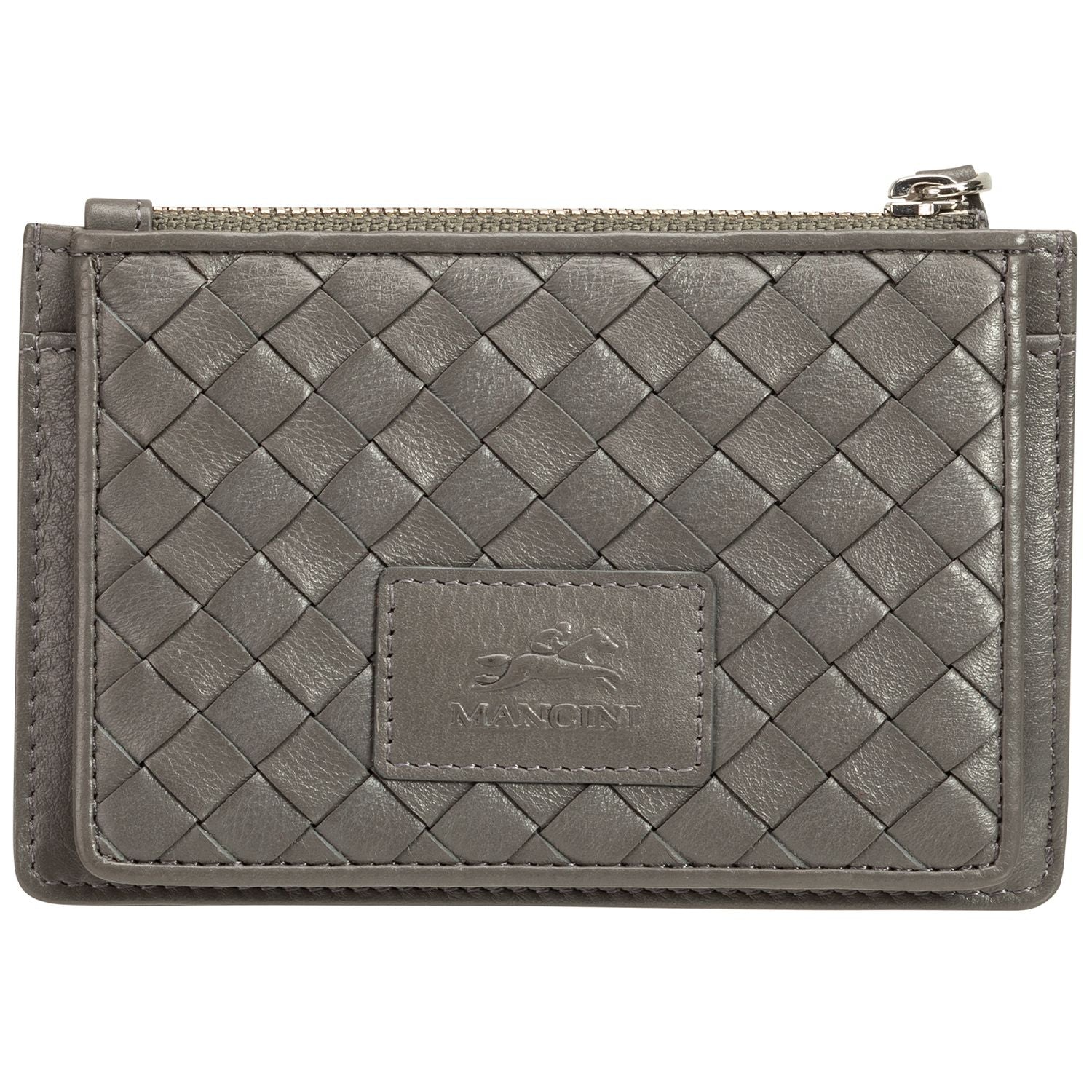 Mancini BASKET WEAVE RFID Secure Card Case and Coin Pocket - Grey