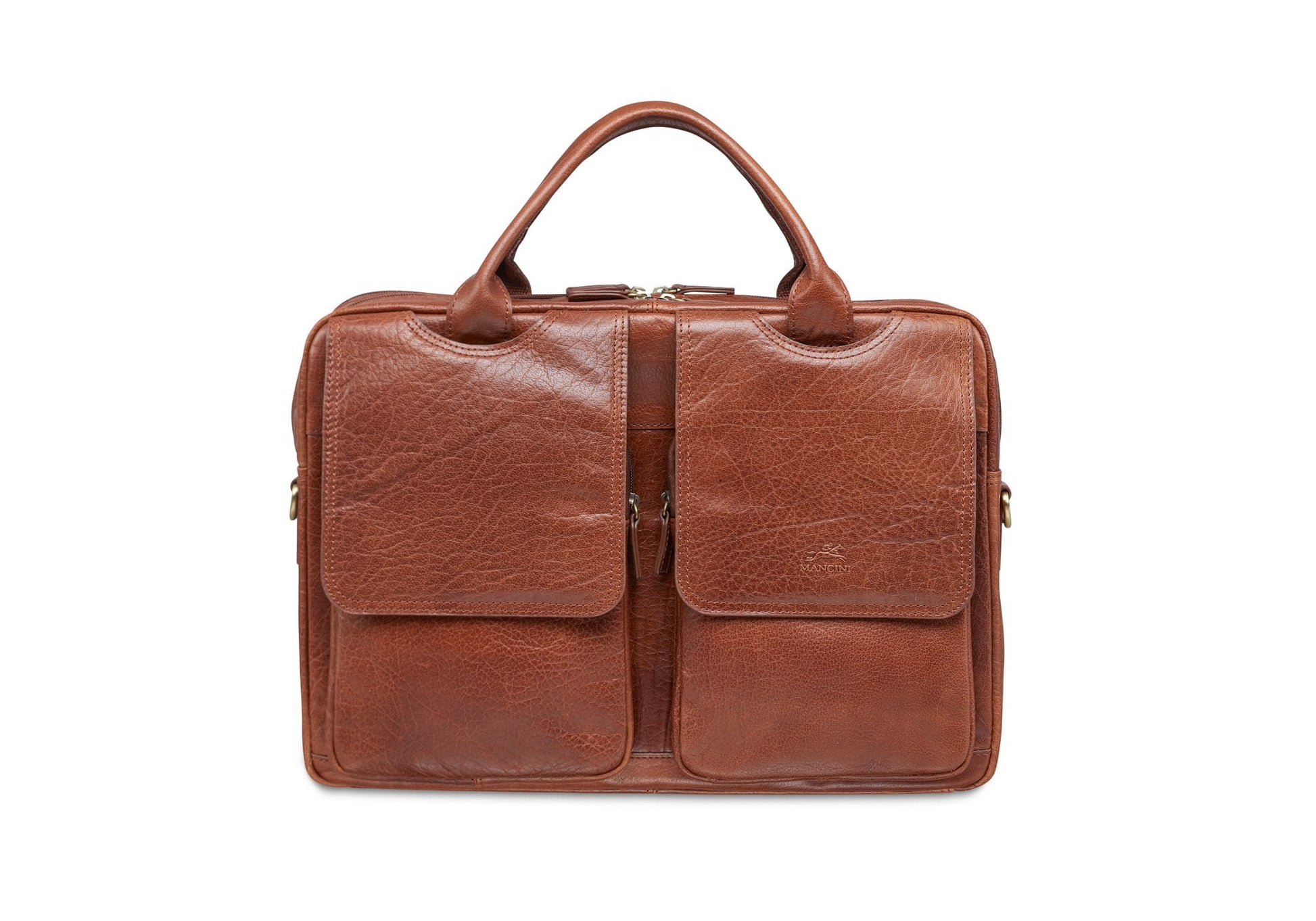 Mancini ARIZONA Double Compartment Briefcase for 15.6 Inch Laptop and Tablet - Cognac