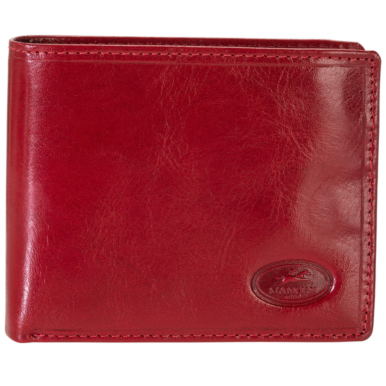 Mancini EQUESTRIAN-2 Men’s RFID Secure Center Wing Wallet with Coin Pocket - Red