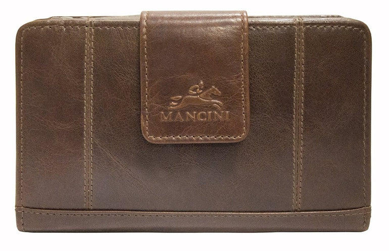 Mancini CASABLANCA Ladies' RFID Secure Medium Clutch Wallet - Brown