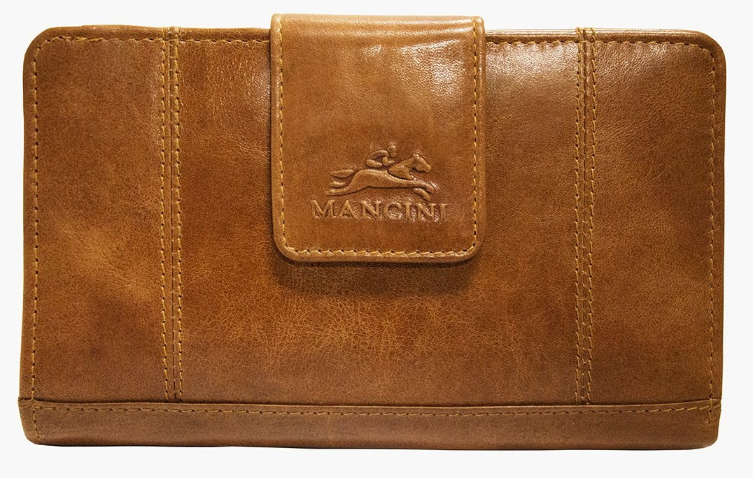 Mancini CASABLANCA Ladies' RFID Secure Medium Clutch Wallet - Cognac