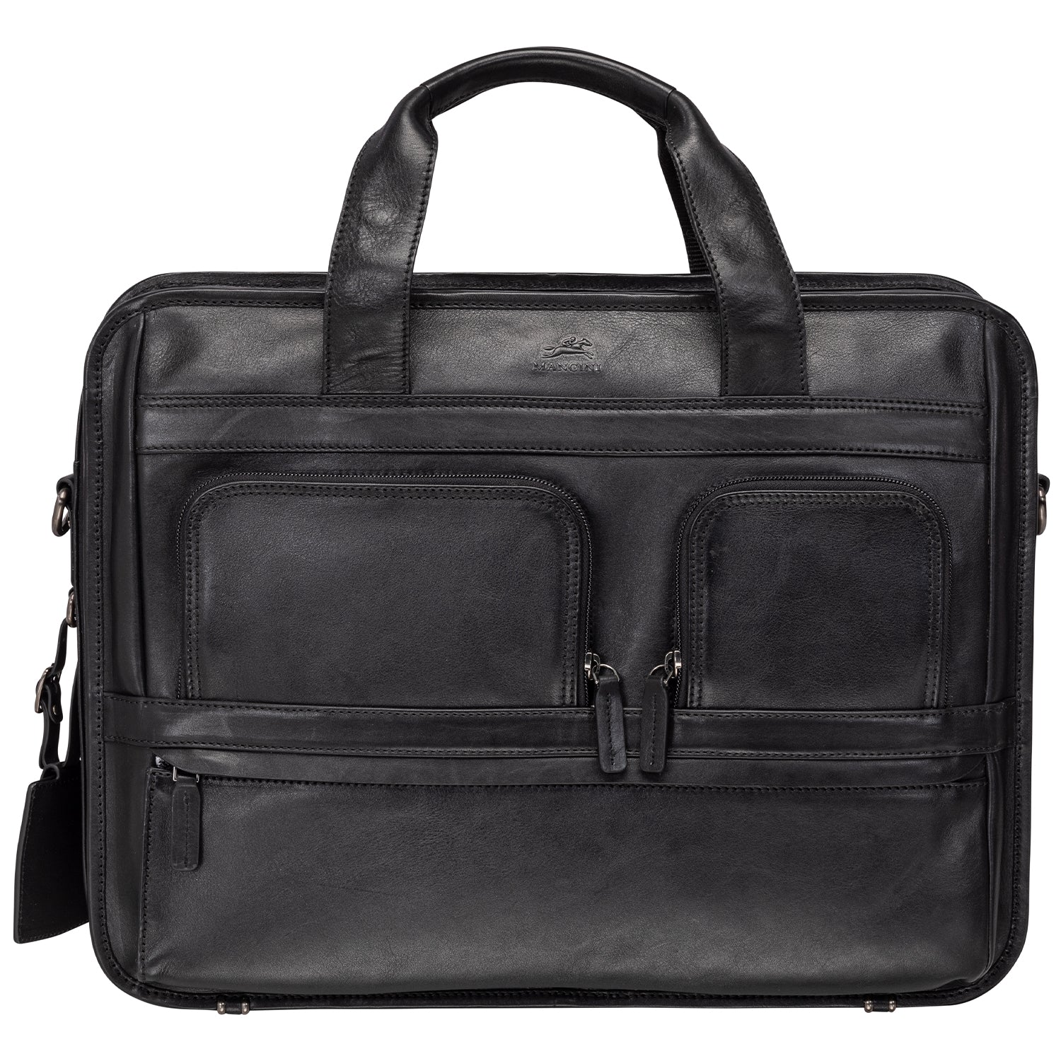 Mancini MILAN Double Compartment Top Zipper 15.6” Laptop / Tablet Briefcase - Black