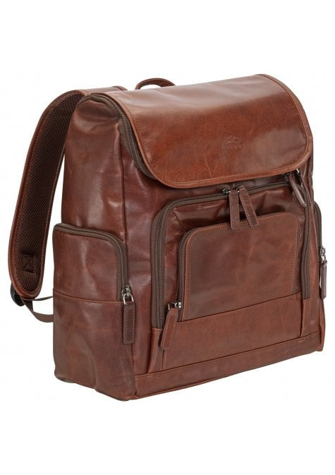 Mancini Buffalo Collection Leather Backpack for 15.6” Laptop and Tablet - Brown