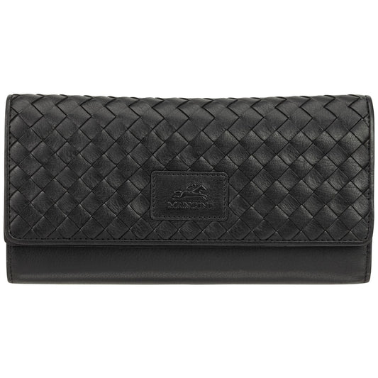 Mancini BASKET WEAVE RFID Secure Quadruple Fold Wallet - Black