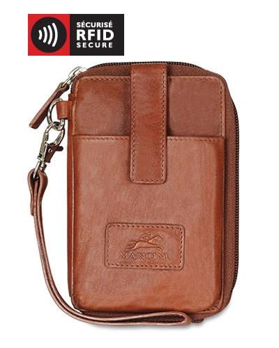 Mancini CASABLANCA Collection Cell Phone Wallet (RFID Secure) - Cognac
