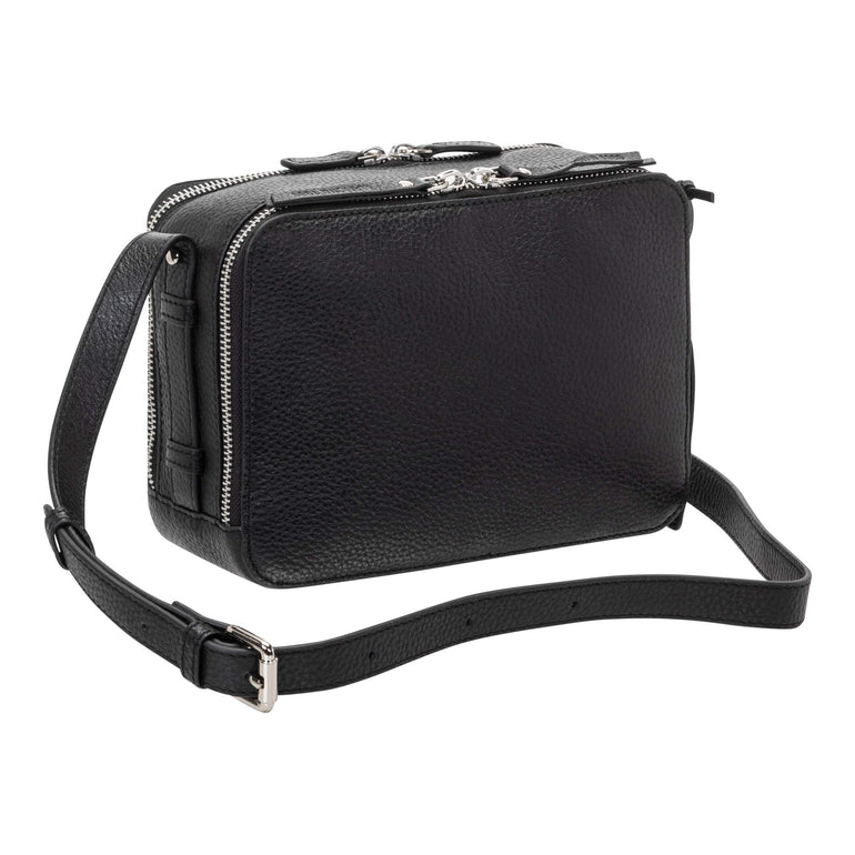 Mancini Handbags Black Mancini Pebbled Rachel Camera Style Leather Crossbody Bag