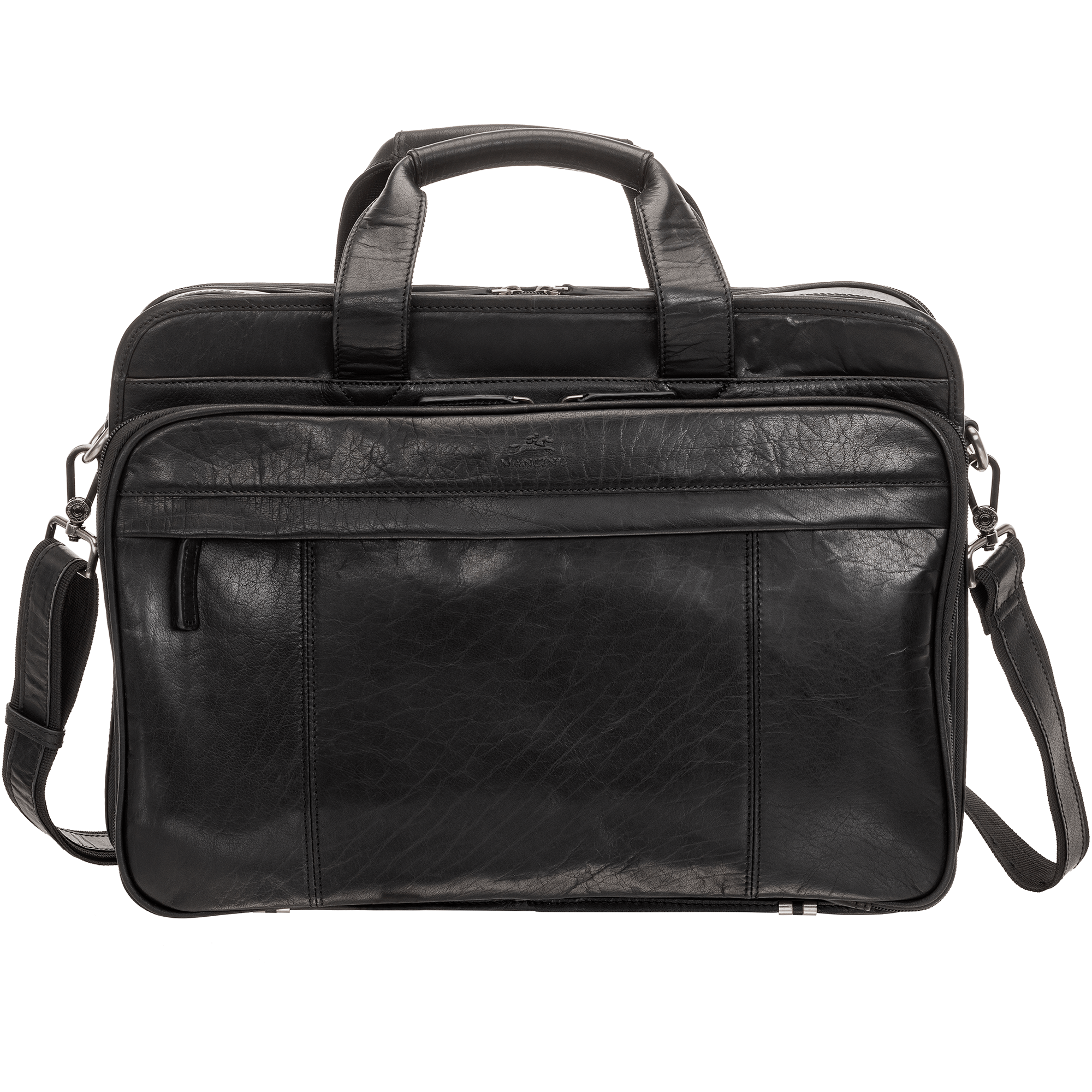 Mancini Laptop Briefcase Black Mancini BUFFALO Double Compartment Top Zipper 15.6” Laptop / Tablet Briefcase