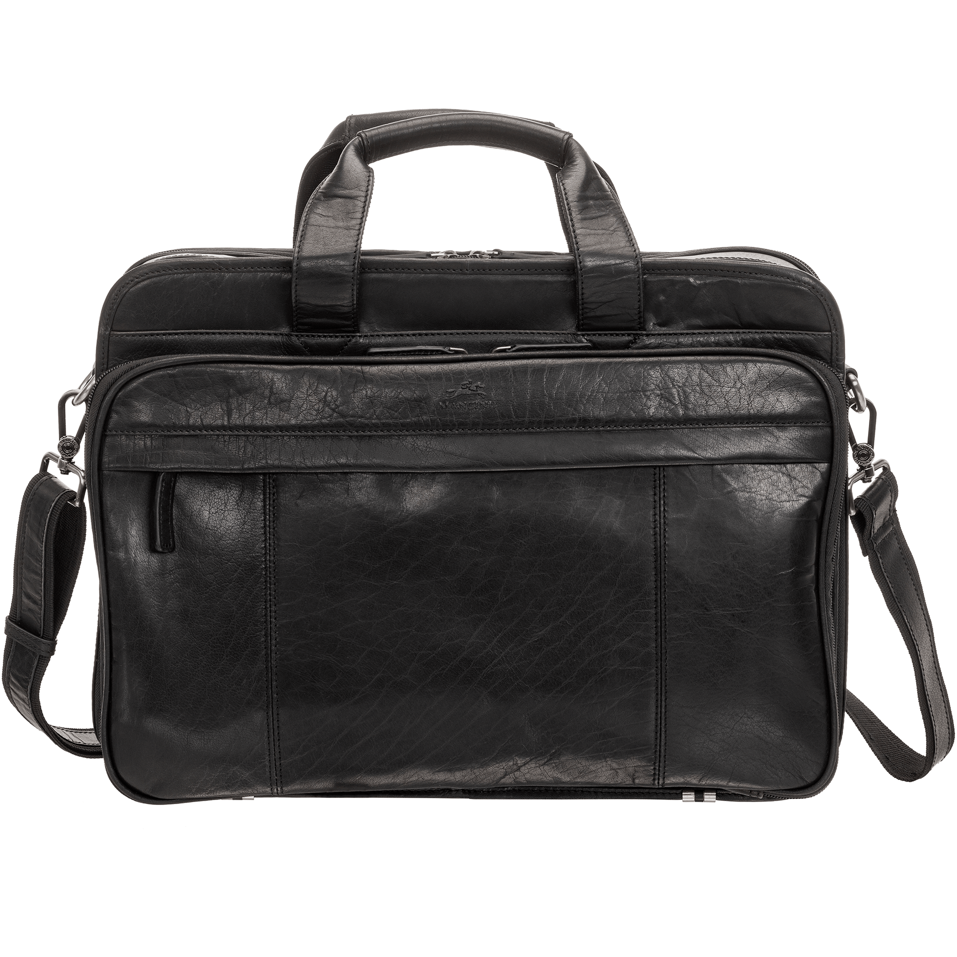 Mancini Laptop Briefcase Black Mancini BUFFALO Double Compartment Top Zipper 15.6” Laptop / Tablet Briefcase