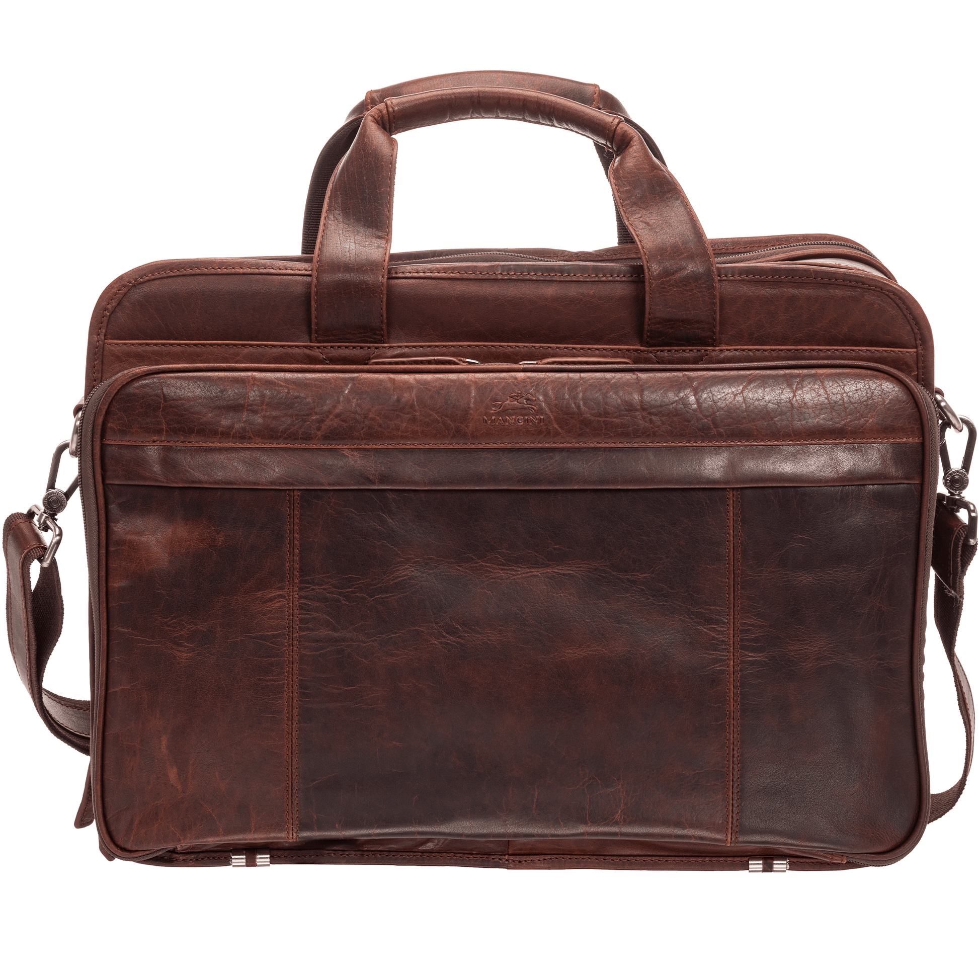 Mancini Laptop Briefcase Brown Mancini BUFFALO Double Compartment Top Zipper 15.6” Laptop / Tablet Briefcase