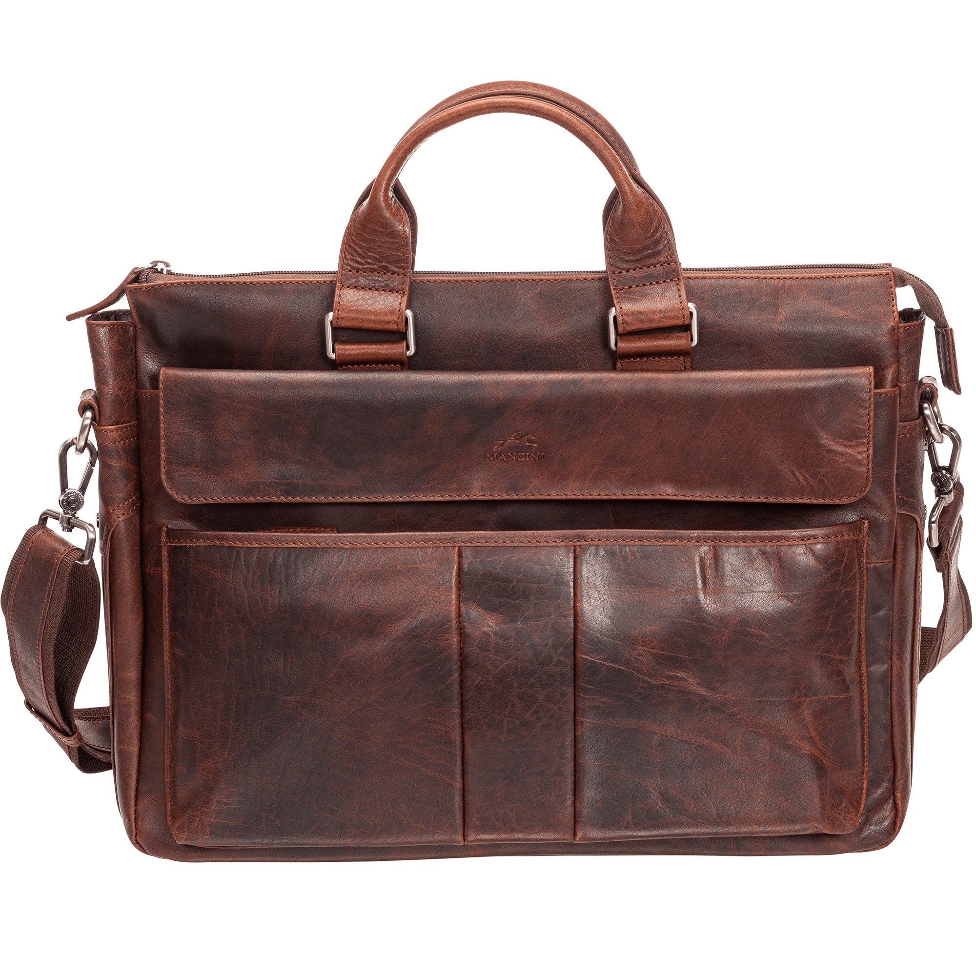 Mancini Laptop Briefcase Brown Mancini BUFFALO Single Compartment Briefcase with RFID Secure Pocket for 15.6” Laptop / Tablet