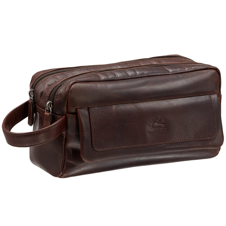 Mancini Toiletry kit Mancini BUFFALO Double Compartment Top Zipper Toiletry Kit
