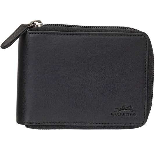 Mancini Wallets Black Mancini BUFFALO RFID Secure Zippered Billfold with Removable Passcase