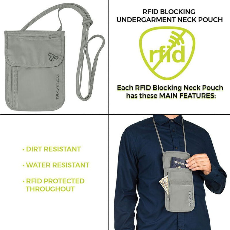 Travelon Neck Pouch Gray Travelon RFID Blocking Undergarment Neck Pouch